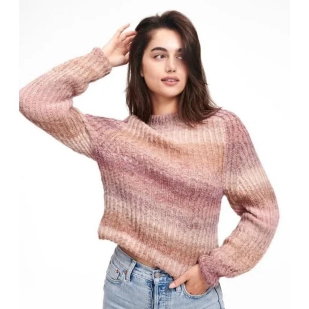 NAADAM Striped Cropped Wool Blend Space Dye Crewneck Sweater Large